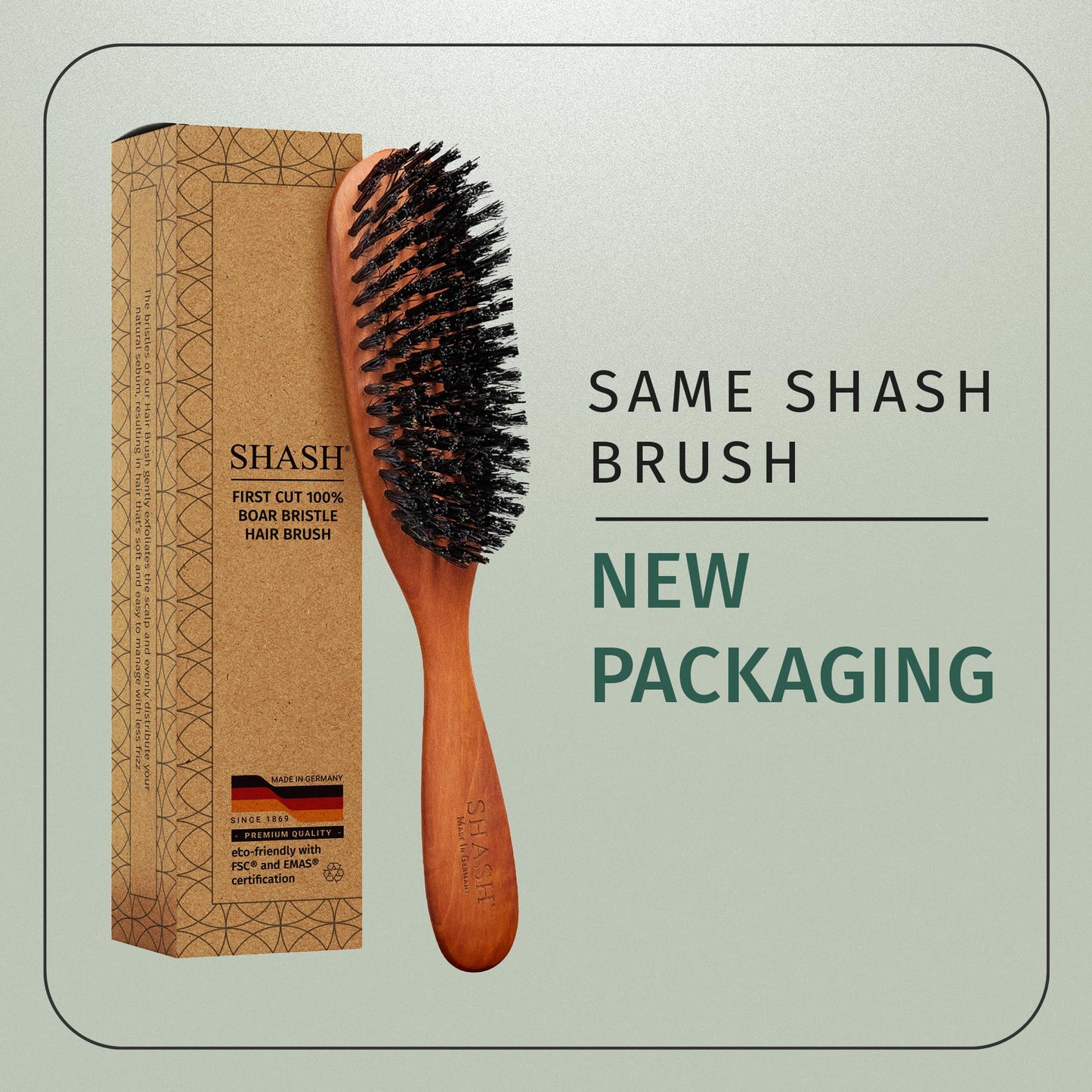 SHASH Classic German First Cut 100% Boar Bristle Hair Brush Since 1869 - Conditions Hair, Improves Texture, Exfoliates Scalp, Fine to Normal not