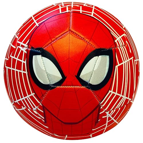 Marvel Spider-Man Soccer Ball, Mask and Webs Design Youth Kids Futbol, Multi, Size 5, Red Combo