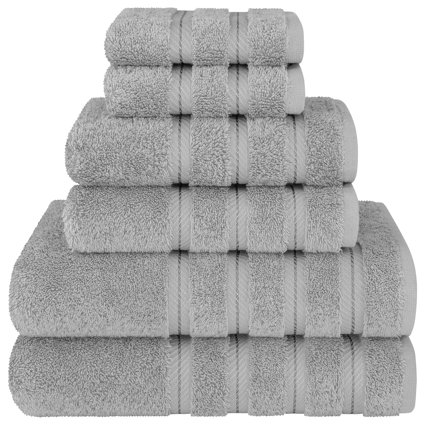 American Soft Linen Luxury 6 Piece Towel Set, 2 Bath Towels 2 Hand Towel 2 Washcloths, 600 GSM 100% Cotton Turkish Towels for Bathroom, Light Grey…