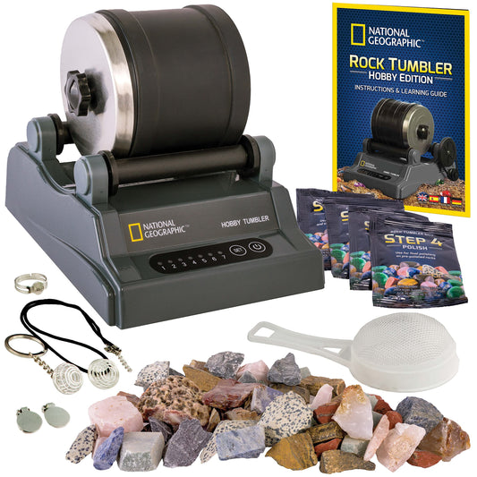 National Geographic Rock Tumbler Kit – Hobby Edition with Gemstones & 4 Polishing Grits, STEM Geology Science Kit & Rock Polisher for Kids & Adults