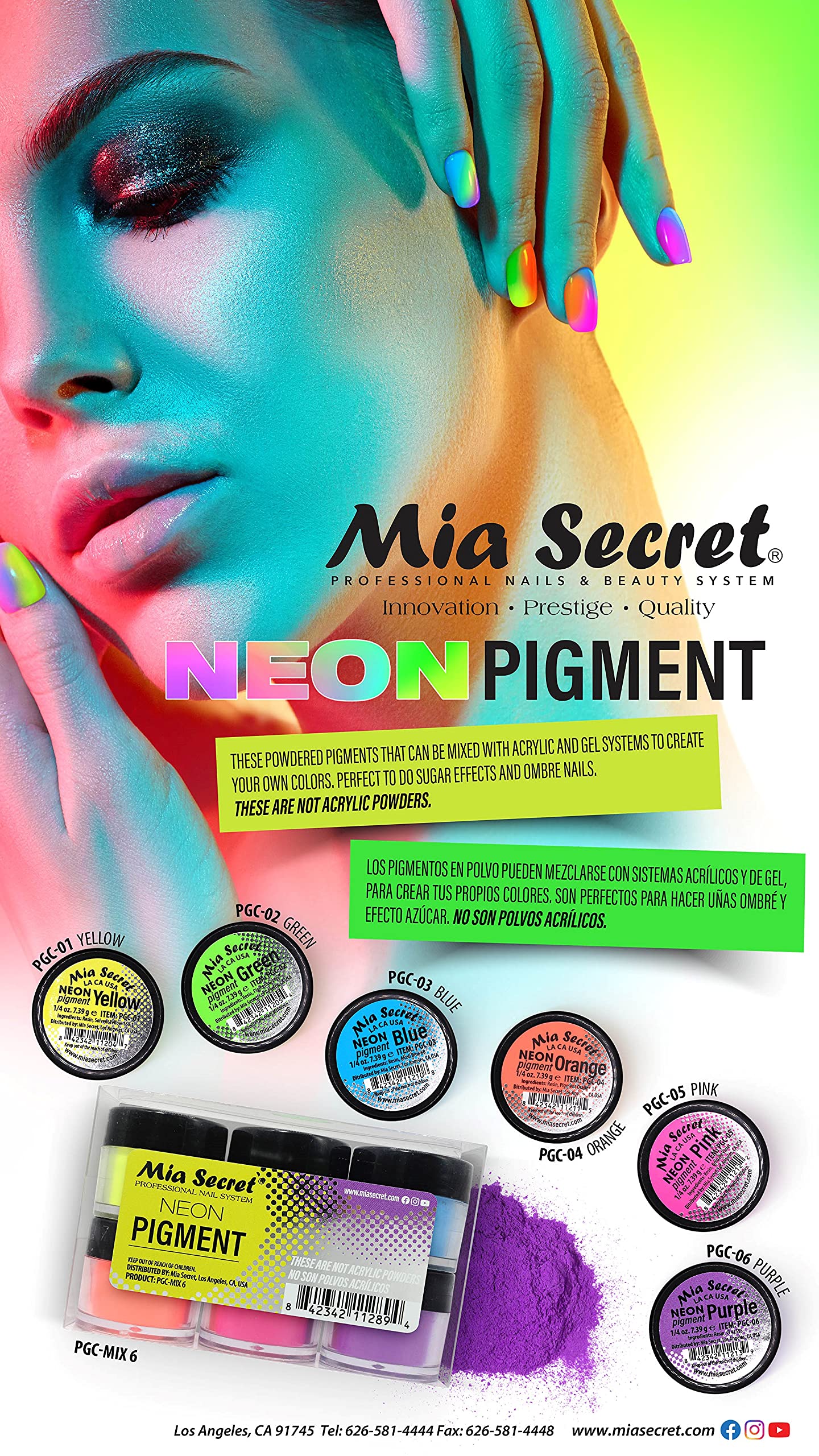 Mia Secret PIGMENT MIXES - 6 COLORS SET (MIX-6 (NEON)) Beauty & Personal Care Mia Secret