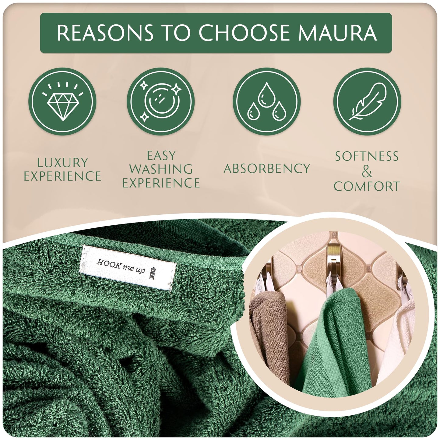 MAURA Basics Performance Bath Towels 100% Turkish Cotton with Hook Loops. Extra Large Luxury Absorbent Plush Towel Sets for Bathroom, Daily Use…