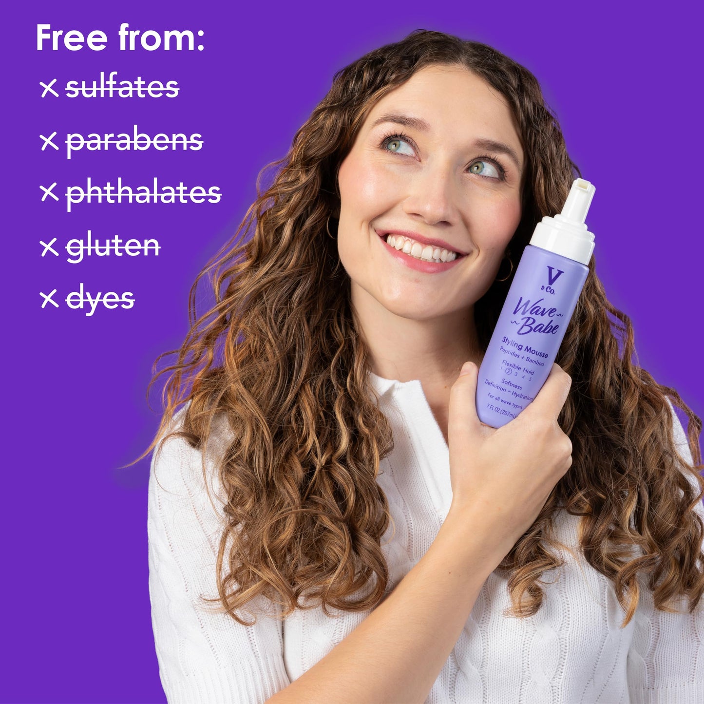 V&Co. Wave Babe Styling Mousse - Hair Mousse for Wavy Hair, Frizz Control & Volume - Lightweight Flexible Hold,Hydrating Hair Styling Product