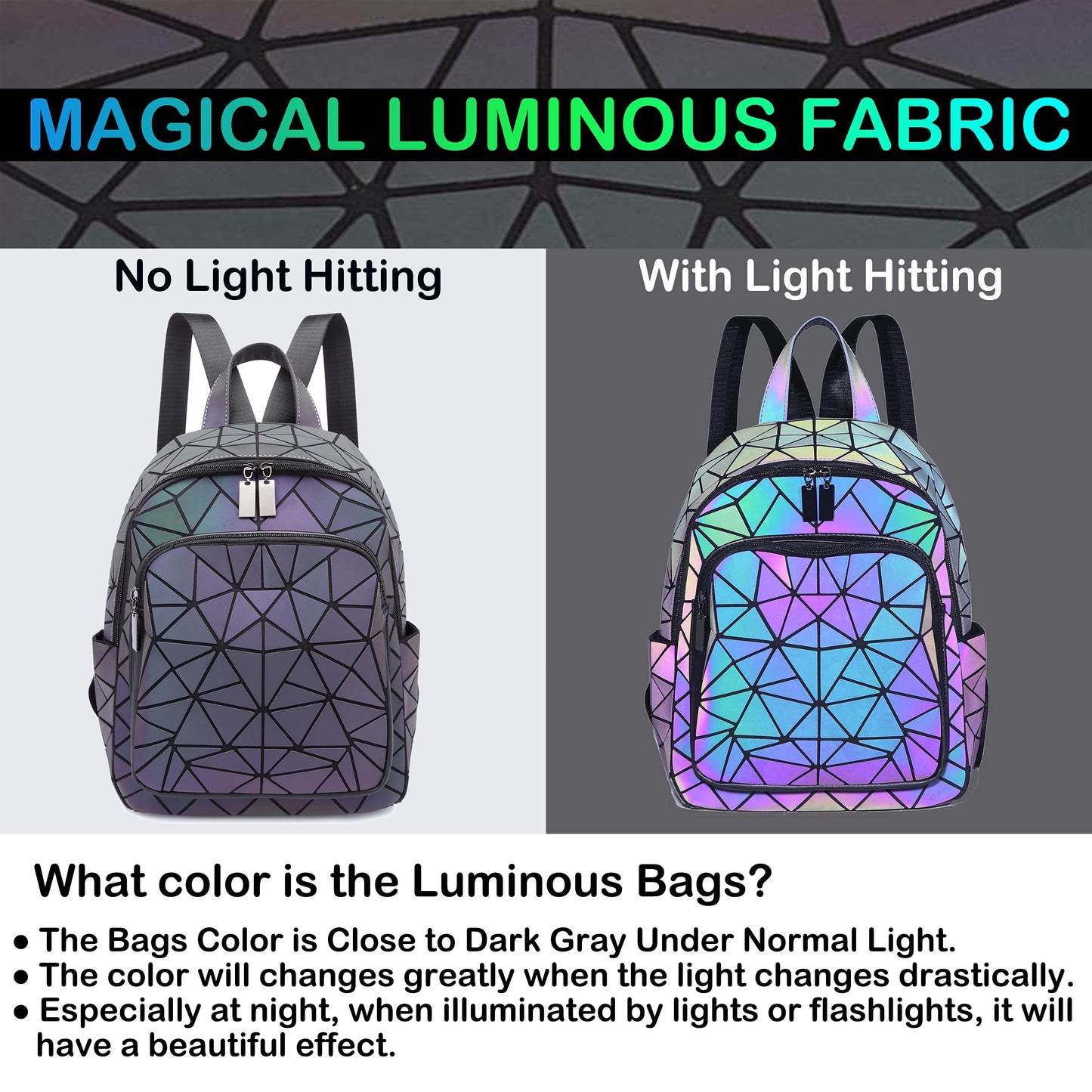 SIYUE Luminous Geometric Backpacks Women Purses and Handbags Holographic Reflective Bags Iridescent Backpack A1