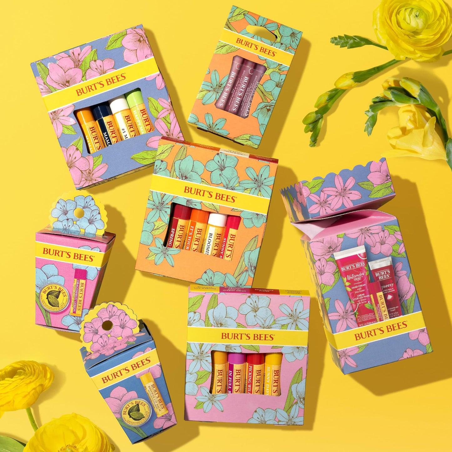 Burt's Bees Gifts Ideas - In Full Bloom Lip Balm Set, Original Beeswax, Dragonfruit Lemon, Tropical Pineapple & Strawberry, Natural Origin Lip