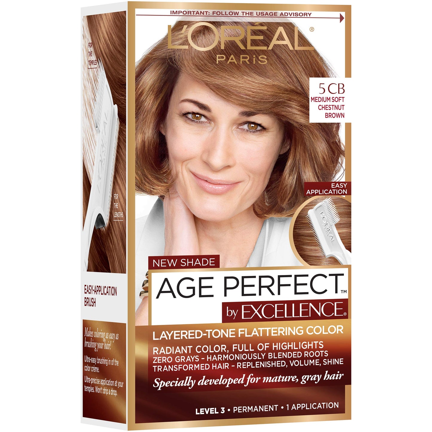 L'Oreal Paris ExcellenceAge Perfect Layered Tone Flattering Color, 5CB Medium Chestnut Brown
