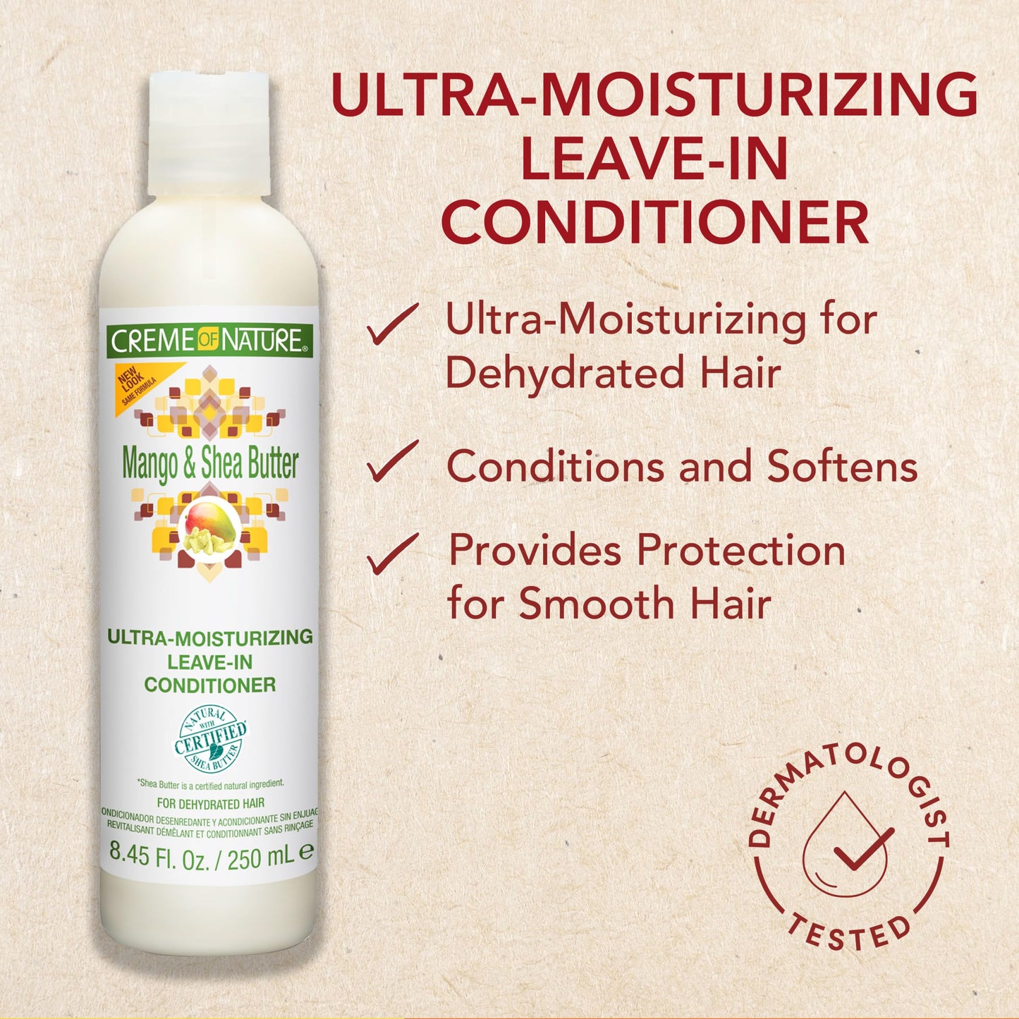 Creme of Nature Mango and Shea Butter Ultra-Moisturizing Leave In Conditioner with Certified Natural Ingredients, Creamy No-Rinse Softening Treatment