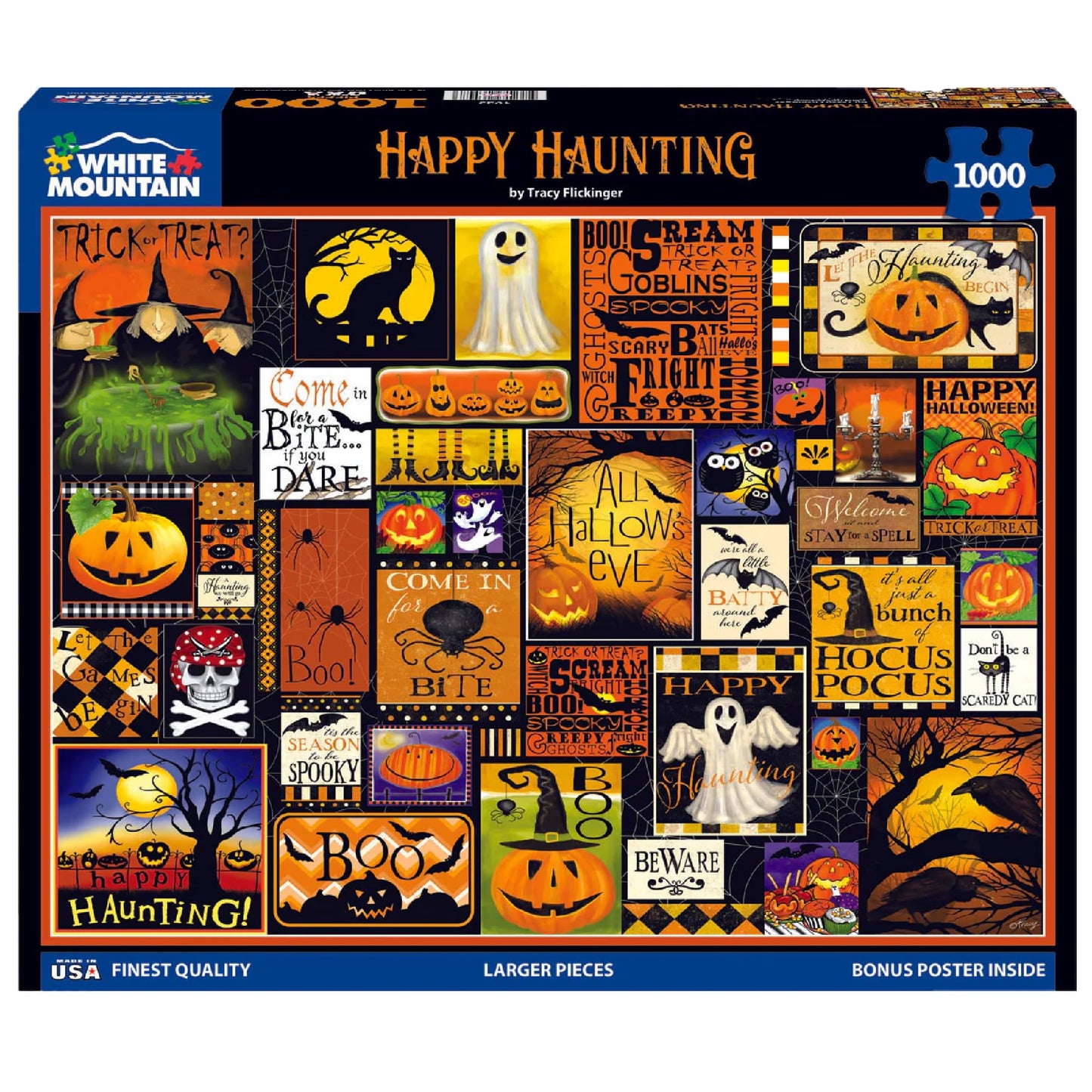 White Mountain Happy Haunting Halloween Puzzles 1000 Pieces Collage Jigsaw Puzzle for Fall and Autumn