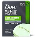 Dove Men+Care Body Soap and Face Bar More Moisturizing Than Bar Soap Extra Fresh Effectively Washes Away Bacteria, Nourishes Your Skin, 3.75 Ounce
