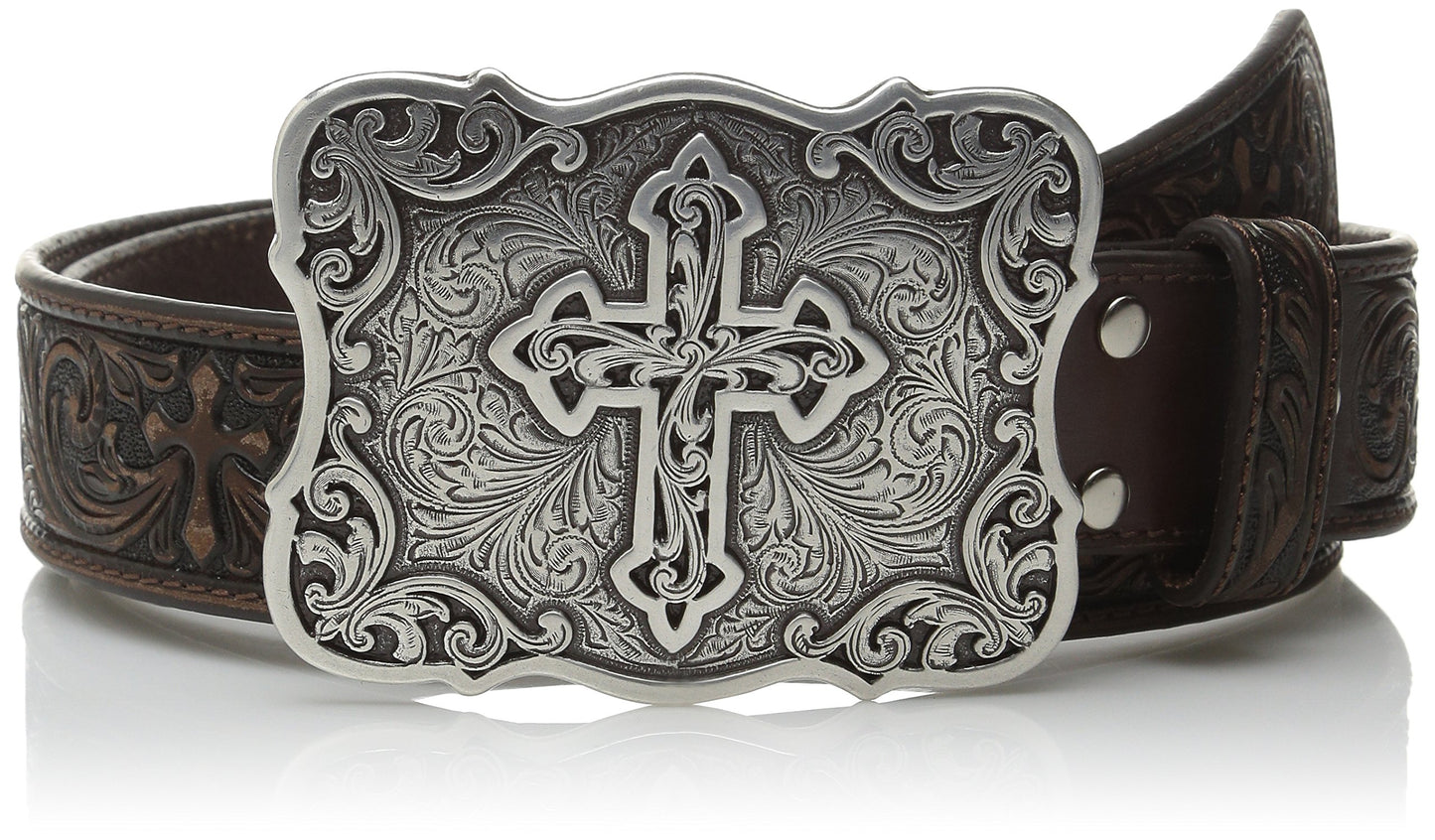 Nocona Belt Co. Women's Nocona Scroll Embose Cross Buckle Belt Accessory, brown, Small