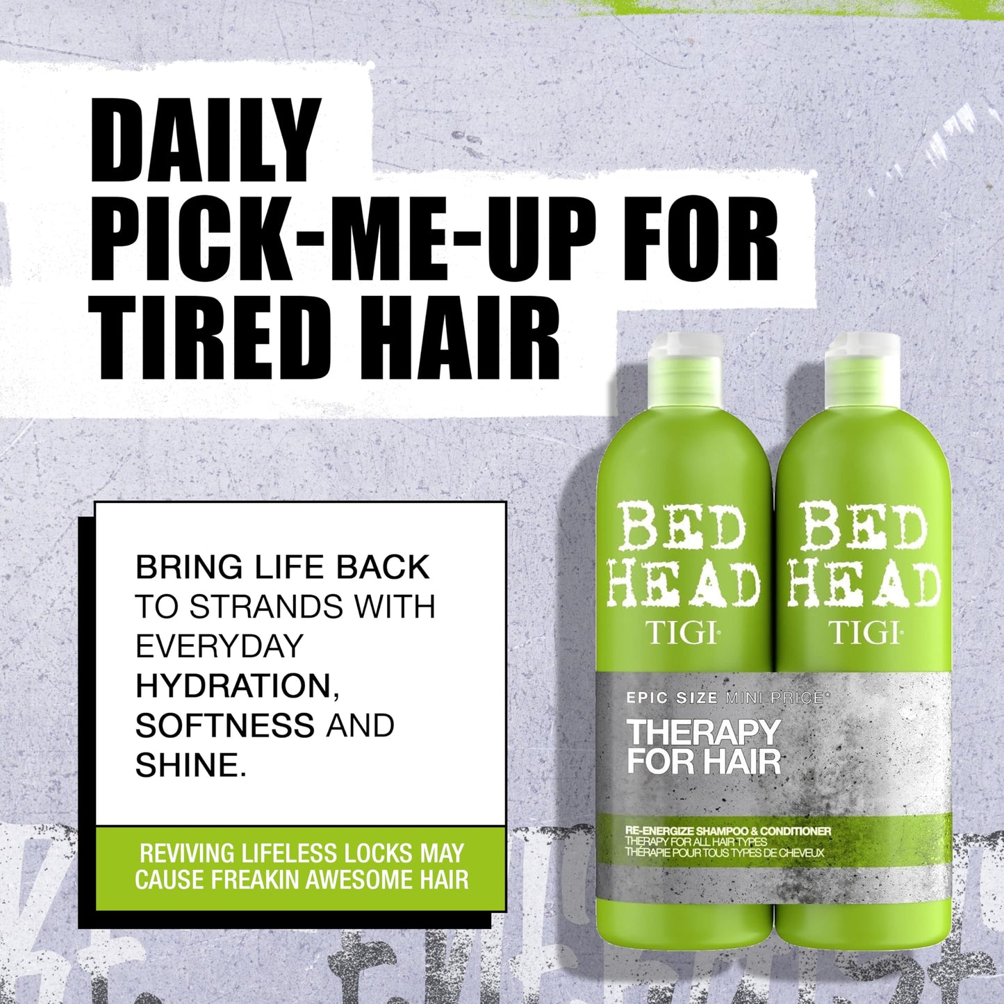 Bed Head by TIGI Urban Antidotes Re-Energize Daily Shampoo and Conditioner Set, 25.36 fl oz