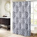 Comfort Spaces Coco Bathroom Shower Curtain Printed Damask Pattern Modern Cute Microfiber Fabric Bath Curtains, 72"x72", Black (CS70-0682)