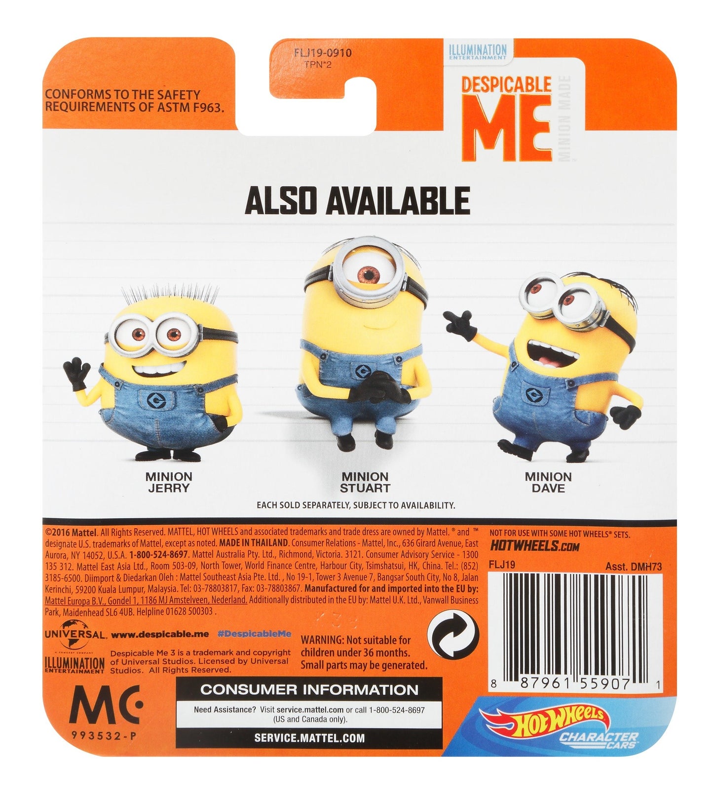 Hot Wheels Despicable Me: Minion Stuart Vehicle, 1:64 Scale
