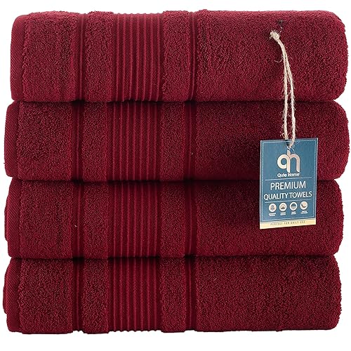 Qute Home 4-Piece Bath Towels Set, 100% Turkish Cotton Premium Quality Towels for Bathroom, Quick Dry Soft and Absorbent Turkish Towel, Set Includes…