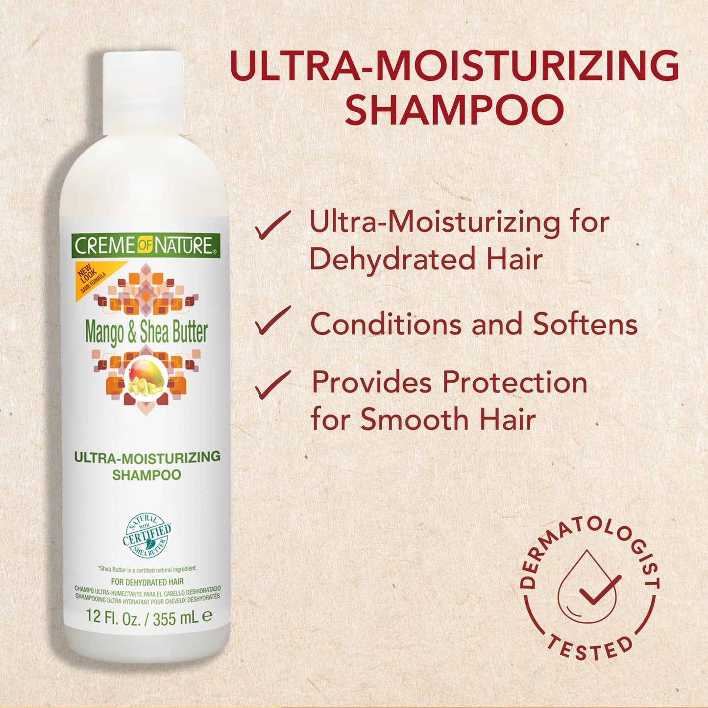Creme of Nature Ultra Moisturizing Shampoo with Mango & Shea Butter for Dry, Dehydrated Hair, Curl Care Gift for Women, 12 Fl Oz