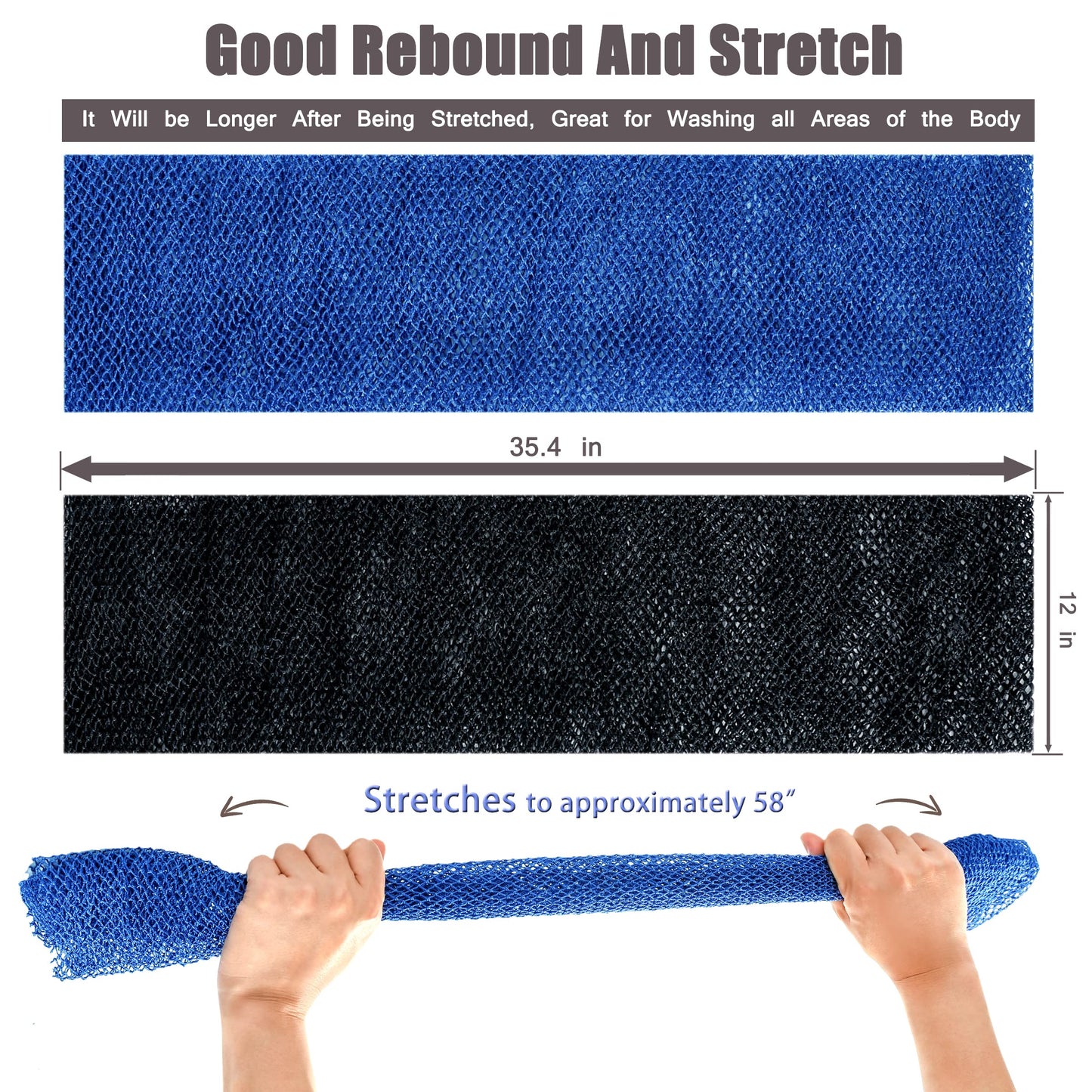 African Net Sponge, 2 Pieces Exfoliating Premium Nylon Bathing/Wash Net for Daily Back Body Scrub Scrubber Shower Net (Black, Blue) …