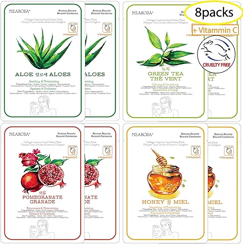 MEAROSA DESIGN Vitamin C Collagen Firming Essence Face Mask Beauty Facial Mask Sheet Mask Korea Skin Care Premium Quality (8 pack)
