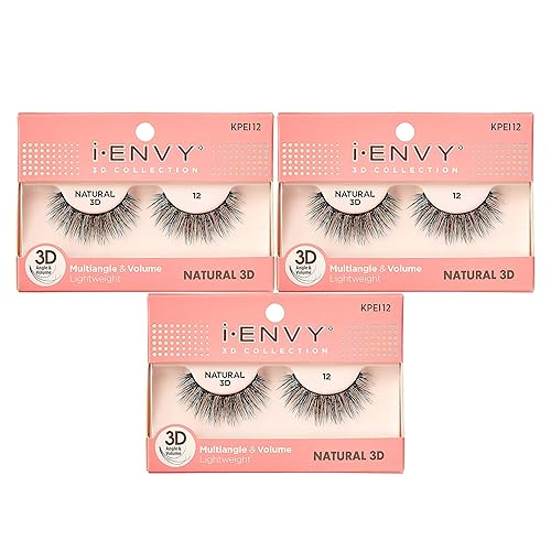 iEnvy Natural Eyelashes Lightweight False Lashes Multiangle and Volume 3D Natural Strip Lashes (3 Pack)