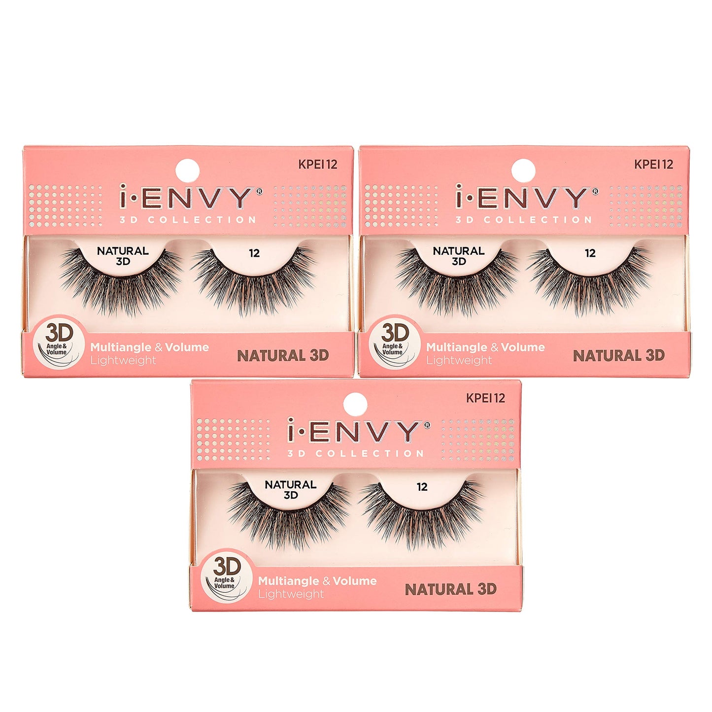 iEnvy Natural Eyelashes Lightweight False Lashes Multiangle and Volume 3D Natural Strip Lashes (3 Pack)