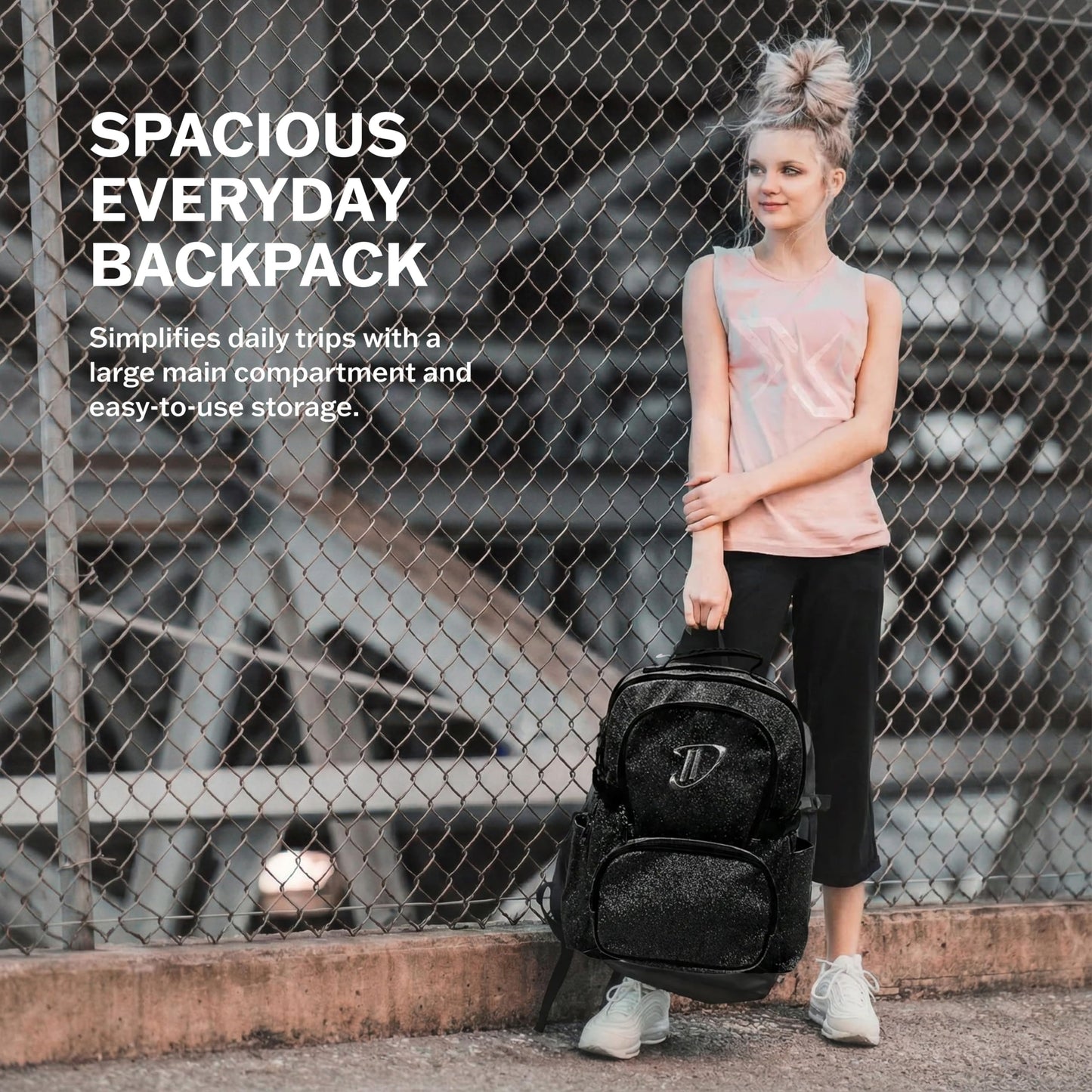 Dream Duffel Classic Backpack for Women & Children, Small Travel Bag, Water-Resistant, Padded Back & Shoulder Straps, Size 17.5”x14”, Blue Sparkle