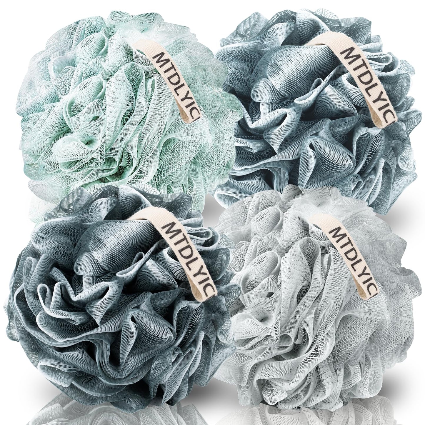 MTDLYICE Loofah Sponge, XXL Large Loofah 100g 4 Pack, Bath Sponge Soft Mesh Shower Loofah for Men, Body Scrub, Shower Pouf Bath Accessories, for Body Beauty and Personal Care MTDLYICE