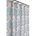 Boho Floral Damask Fabric Shower Curtain for Bathroom: Teal Pink Grey
