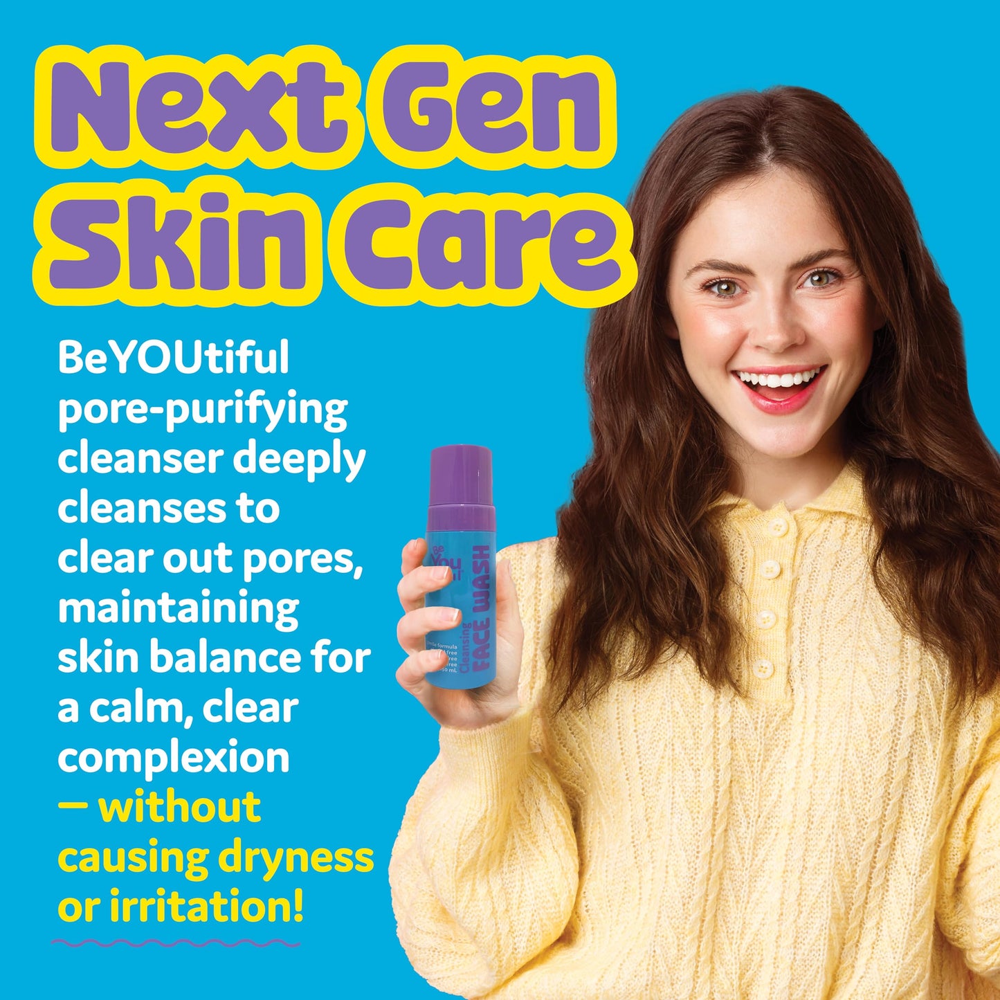 BeYOUtiful Cleansing Face Wash, Preppy Skin Care for Teens, Tweens, and Kids, Gentle and Safe Acne Face Wash, Kids Facial Cleanser for Girls and Boys
