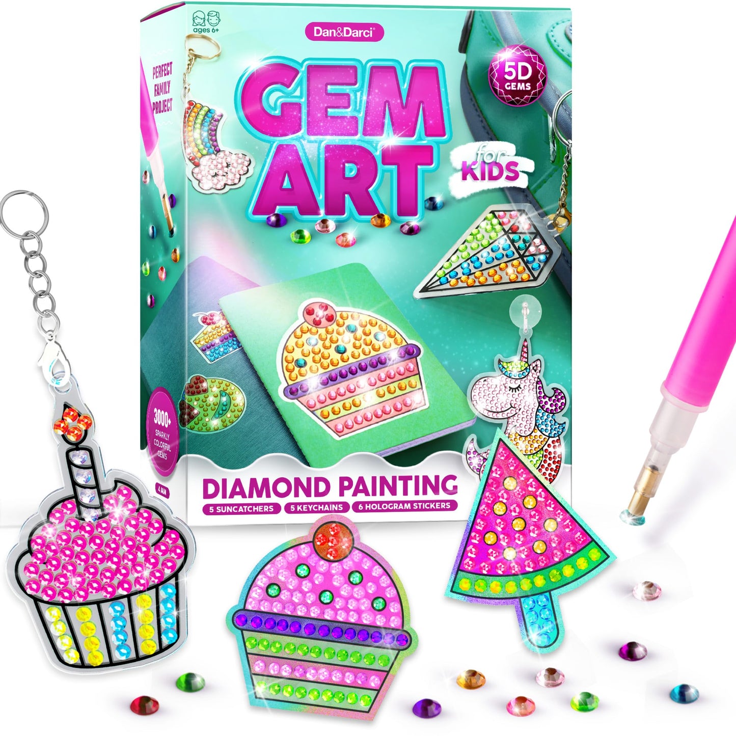 Dan&Darci Diamond Art Kit for Kids - Gem Painting Arts & Crafts Kits for Ages 6-12, Gifts for 6, 7, 8, 9, 10, 11, 12 Year Old Boy & Girl - Girls…