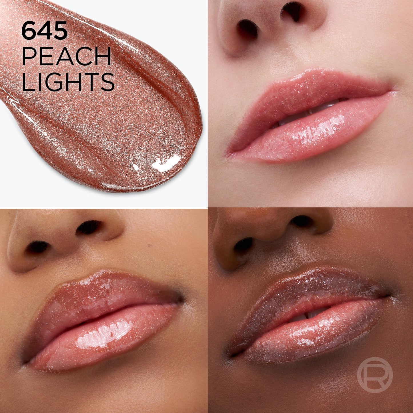 L'Oreal Paris Plump Ambition Hyaluron Lip Oil Shimmer, 24 HR Lip Gloss with Hyaluronic Acid, Volumizing Formula with Glass-Like Shine, Peach Lights,