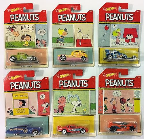 2017 Hot Wheels PEANUTS Complete Set Of 6 : CHARLIE BROWN (Bone Shaker), SNOOPY (Altred Ego), LUCY (Purple Passion), FRANKLIN (Chicane), LINUS…