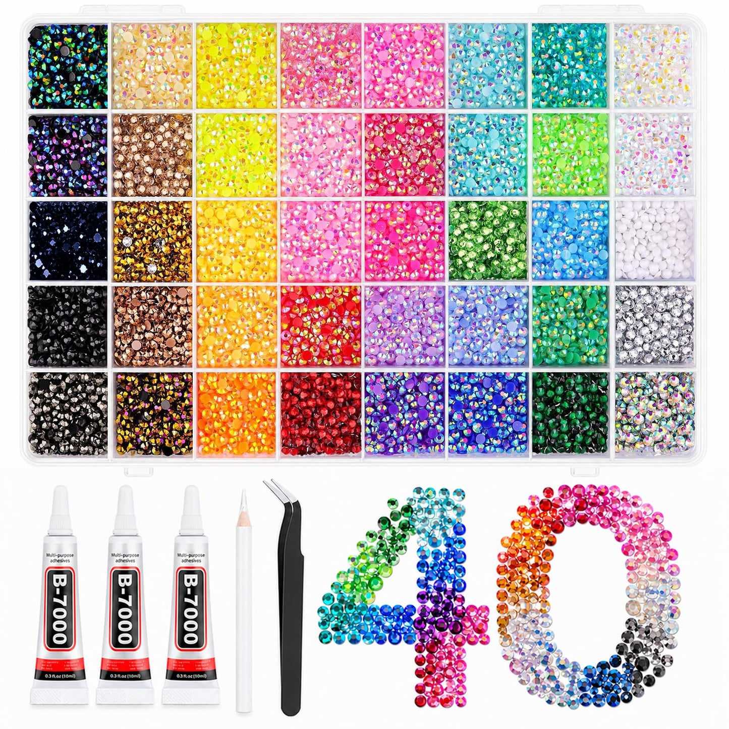 ZGZZGZ 50000 Pcs Resin Jelly Rhinestones Flat Back, 3mm Multicolor Bedazzling Gems Kit with 3Pcs B7000 Glue, Bulk Colorful Rhinestones for Nail Art Beauty and Personal Care ZGZZGZ Default Title