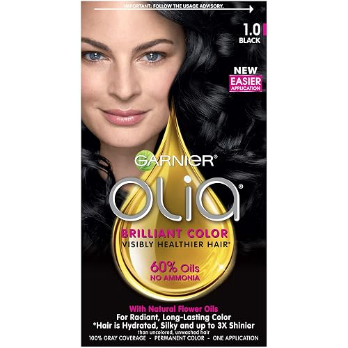 Garnier Olia Ammonia-Free Brilliant Color Oil-Rich Permanent Hair Color, 1.0 Black (Pack of 1) Black Hair Dye (Packaging May Vary)