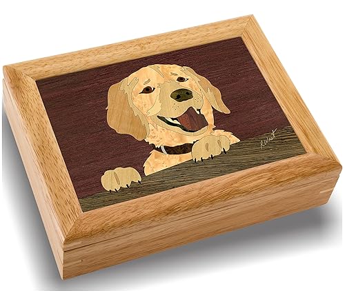 Wood Art Dog Box - Handmade in USA - Unmatched Quality - Unique, No Two are the Same - Original Work of Wood-Art. A Happy Puppy Gift, Ring, Trinket…