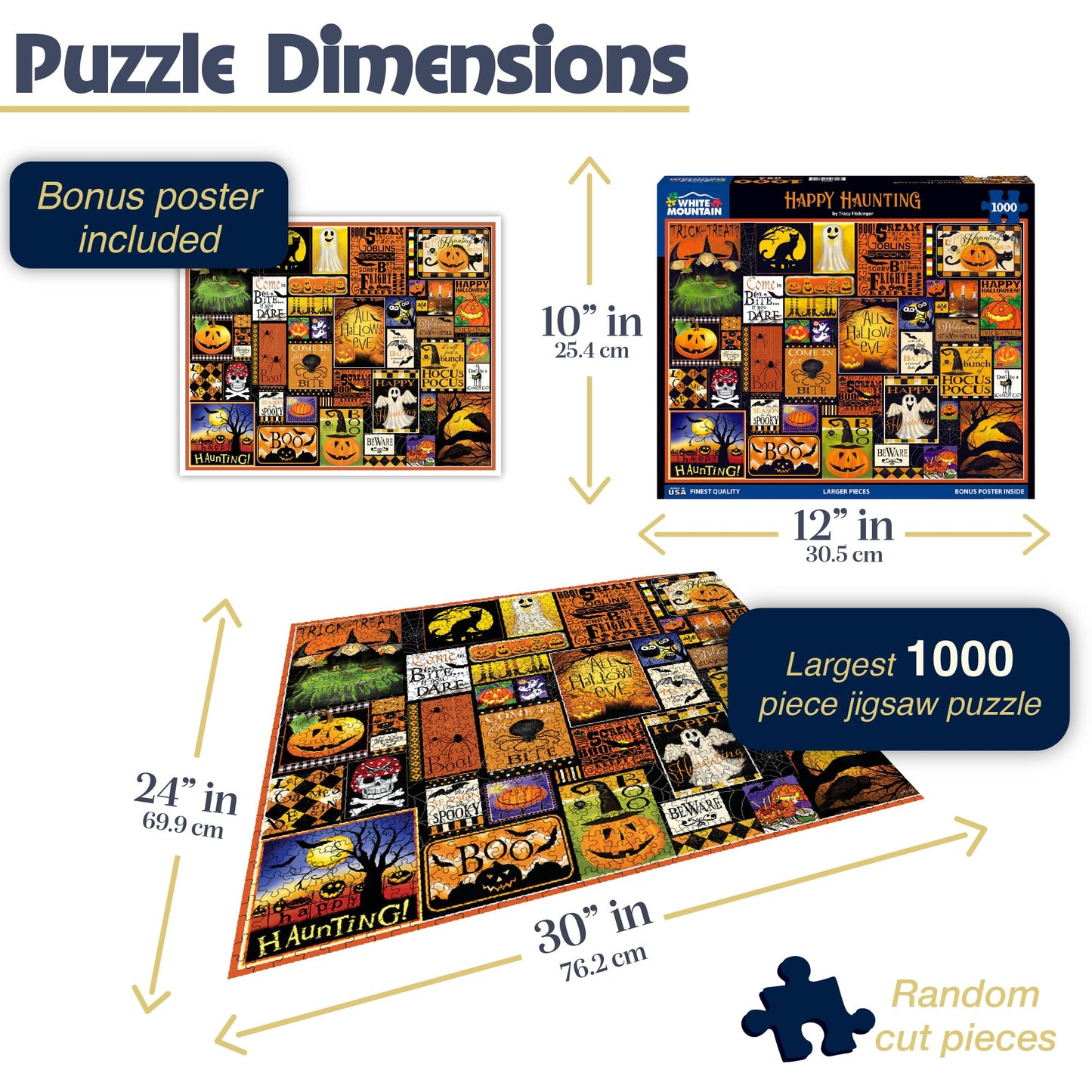 White Mountain Happy Haunting Halloween Puzzles 1000 Pieces Collage Jigsaw Puzzle for Fall and Autumn