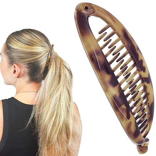 Camila Paris CP1272 French Banana Clip Hair Comb, Classic Hair Banana Clips for Girls Updo Ponytail Holder Interlocking, Fashion Durable Styling Hair