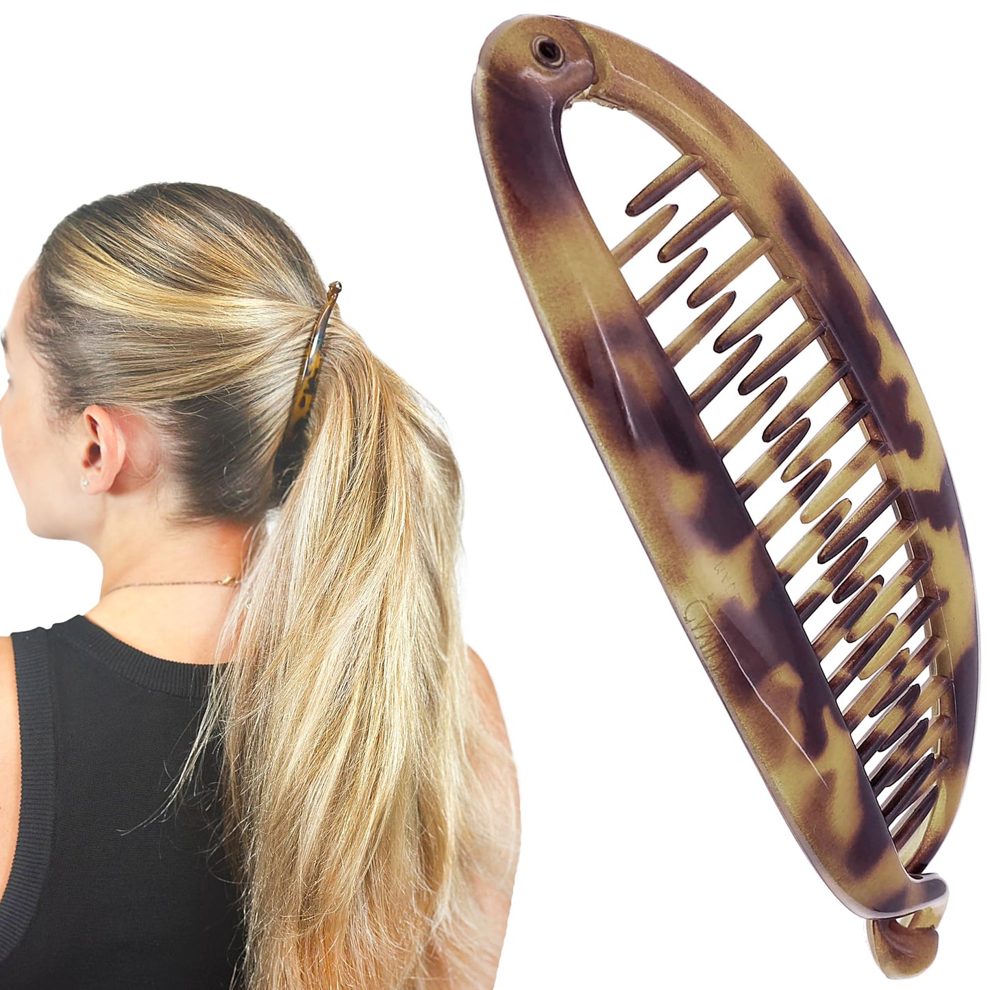 Camila Paris CP1272 French Banana Clip Hair Comb, Classic Hair Banana Clips for Girls Updo Ponytail Holder Interlocking, Fashion Durable Styling Hair