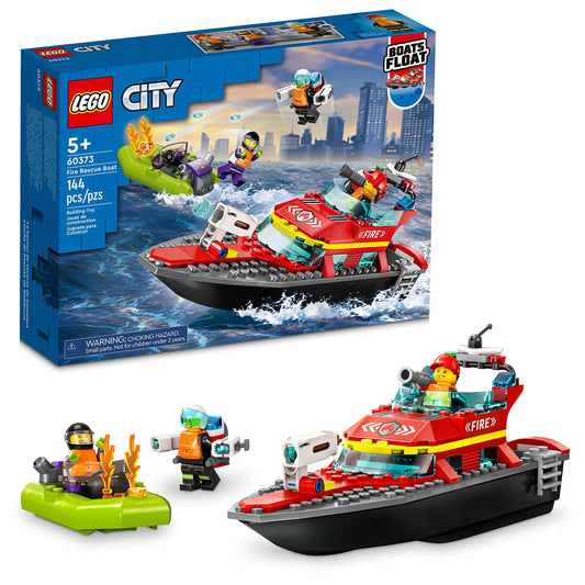 LEGO City Fire Rescue Boat 60373, Floatable Boat Building Toy for Kids Ages 5+, Pretend Play Firefighter Set, Birthday Gift Idea