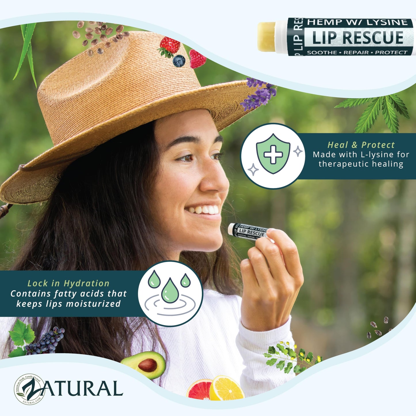 Hemp Lip Balm with L-Lysine & Seed Oil | Intense Lip Conditioner for Softness & Moisture Retention | Natural Botanical Lip Care (5 Tubes)