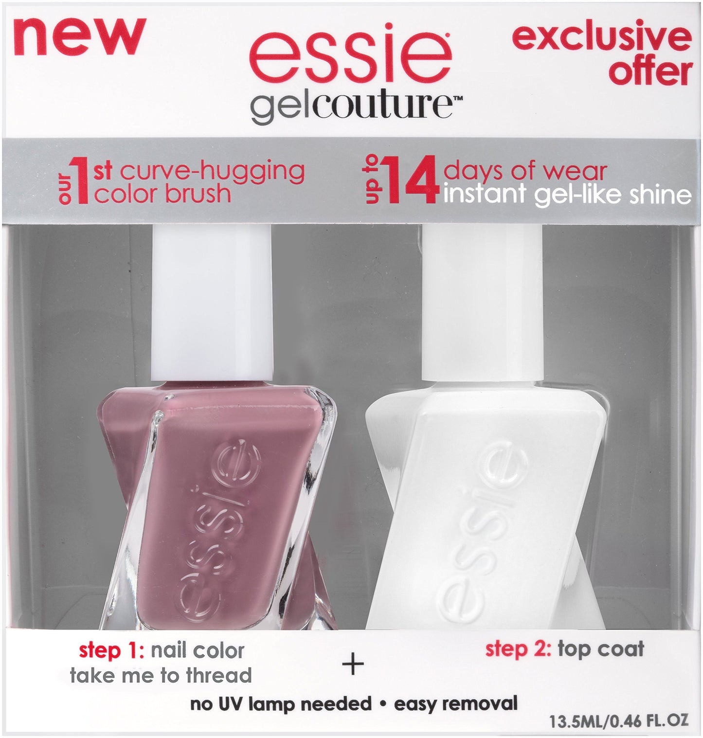 essie Gel Couture Longwear Nail Polish + Top Coat Kit, Take Me To Thread, 0.46 fl. oz.
