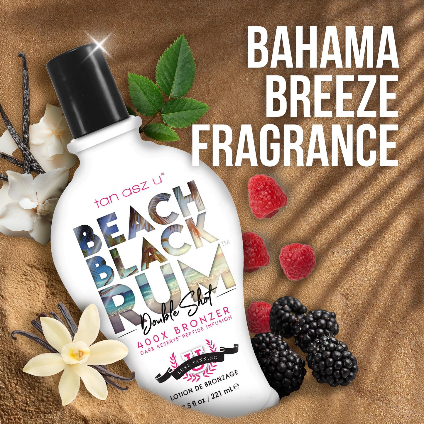 Tan Asz U Beach Black Rum Tanning Lotion, Double Shot 400X Bronzer, Dark Reserve Peptide Infusion, Luxe Indoor Tanning Lotion with Coconut Water