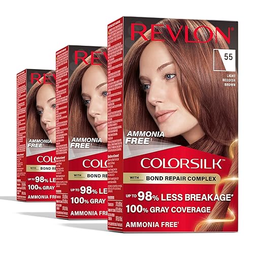 Revlon ColorSilk with Bond Repair Complex, Red Permanent Hair Color, 100% Gray Coverage, Ammonia Free Hair Dye, Vegan Keratin, 55 Light Reddish Brown