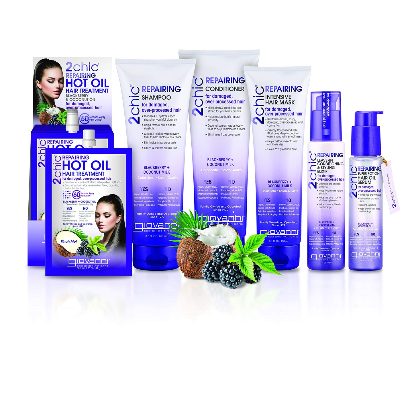 GIOVANNI 2chic Ultra-Repairing Hair Mask - Blackberry & Coconut Oil for Dry, Damaged & Processed Hair, Argan, Jojoba, Shea Butter & Keratin, Lauryl