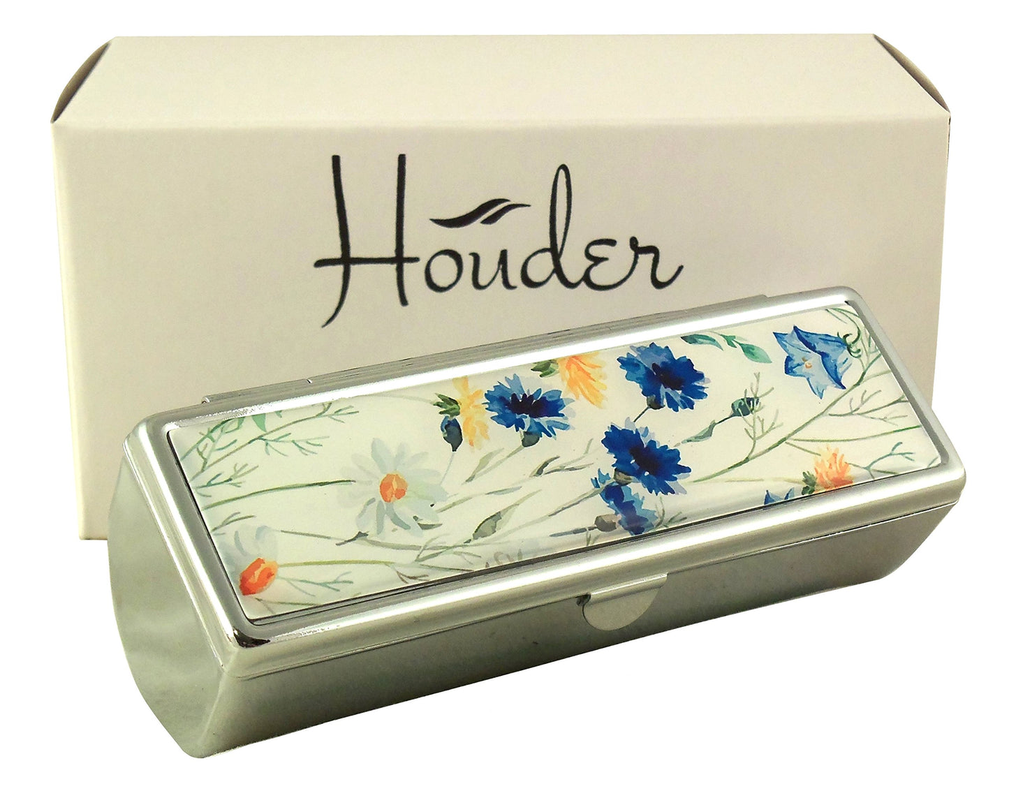 Houder Designer Lipstick Case with Mirror for Purse - Decorative Lipstick Holder with Gift Box - Velvet Lined - Protect Your Lipsticks in Style (Blue