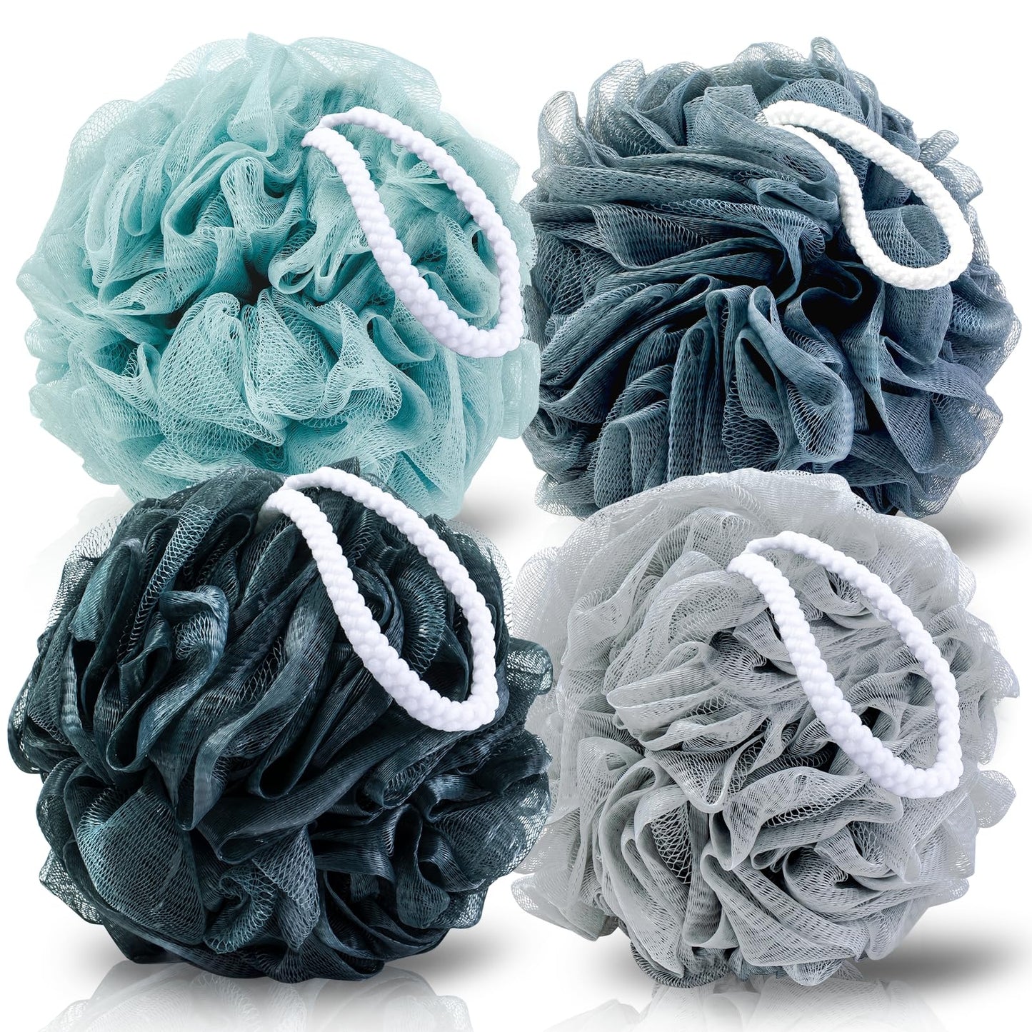 MTDLYICE Loofah Sponge XXL-100g 4 Pack, Bath Sponge Soft Mesh Shower Puff Loofah for Men, Exfoliating Body Scrubber for Women, Shower Accessories