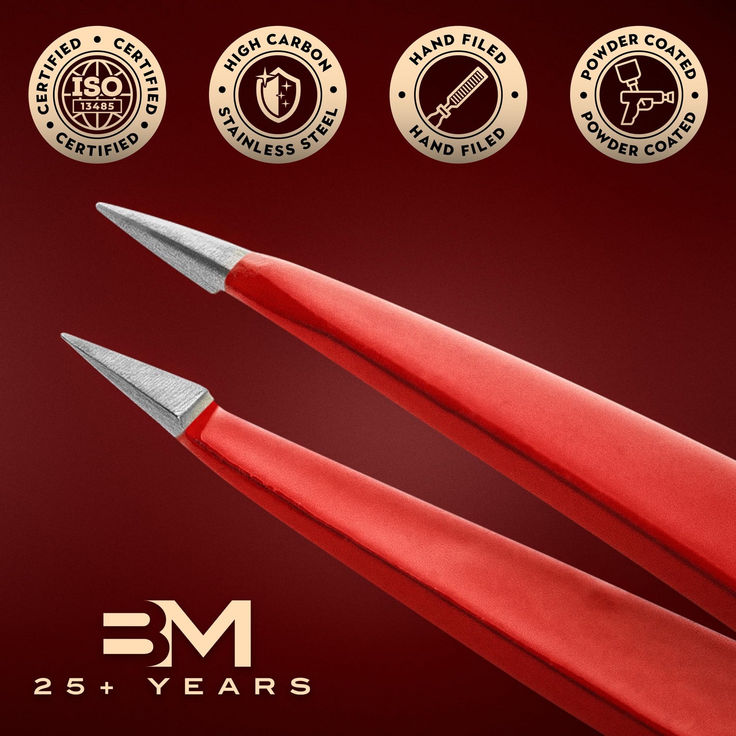 By MILLY Pointed Tweezers | High Carbon Stainless Steel Needle Nose | Fine Point Precision Hair Removal | Perfectly Aligned & Hand-Filed Sharp | Red Beauty and Personal Care By MILLY