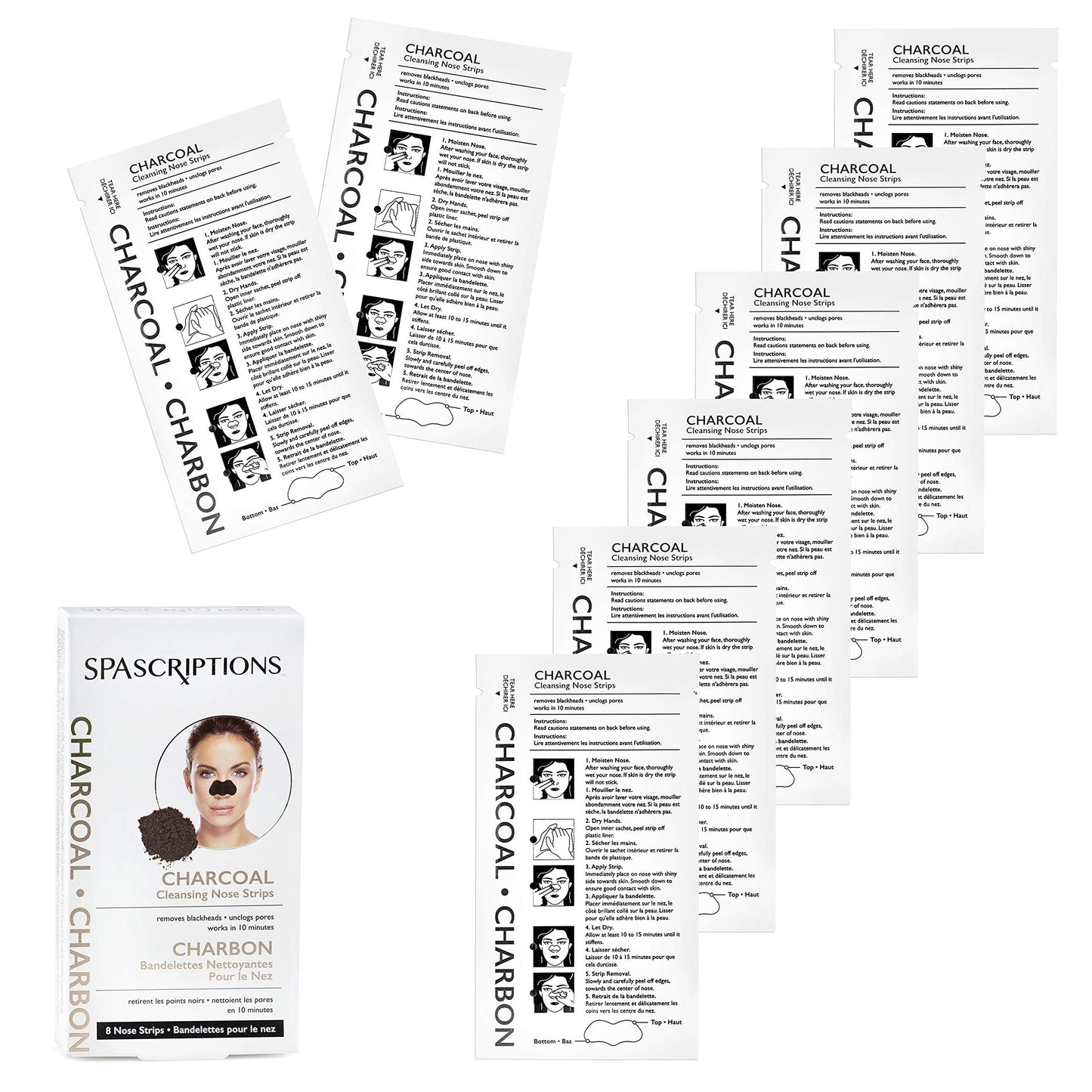 SpaScriptions Charcoal Cleansing Nose Strips - 8 Strips Included