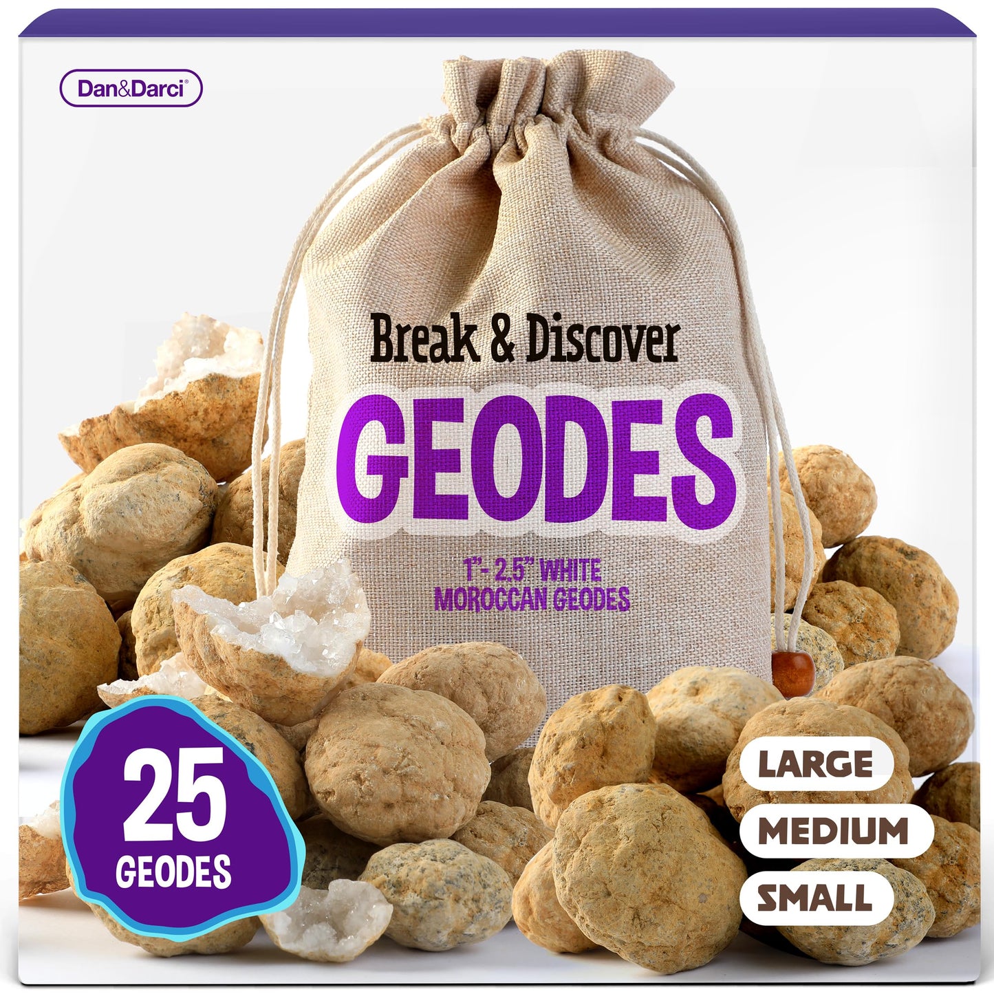Dan&Darci Break Your Own Geodes – Hollow Moroccan Geodes 1–2.5", Science Kit for Kids Ages 8–14, Educational Discovery Toy & Fun Gift