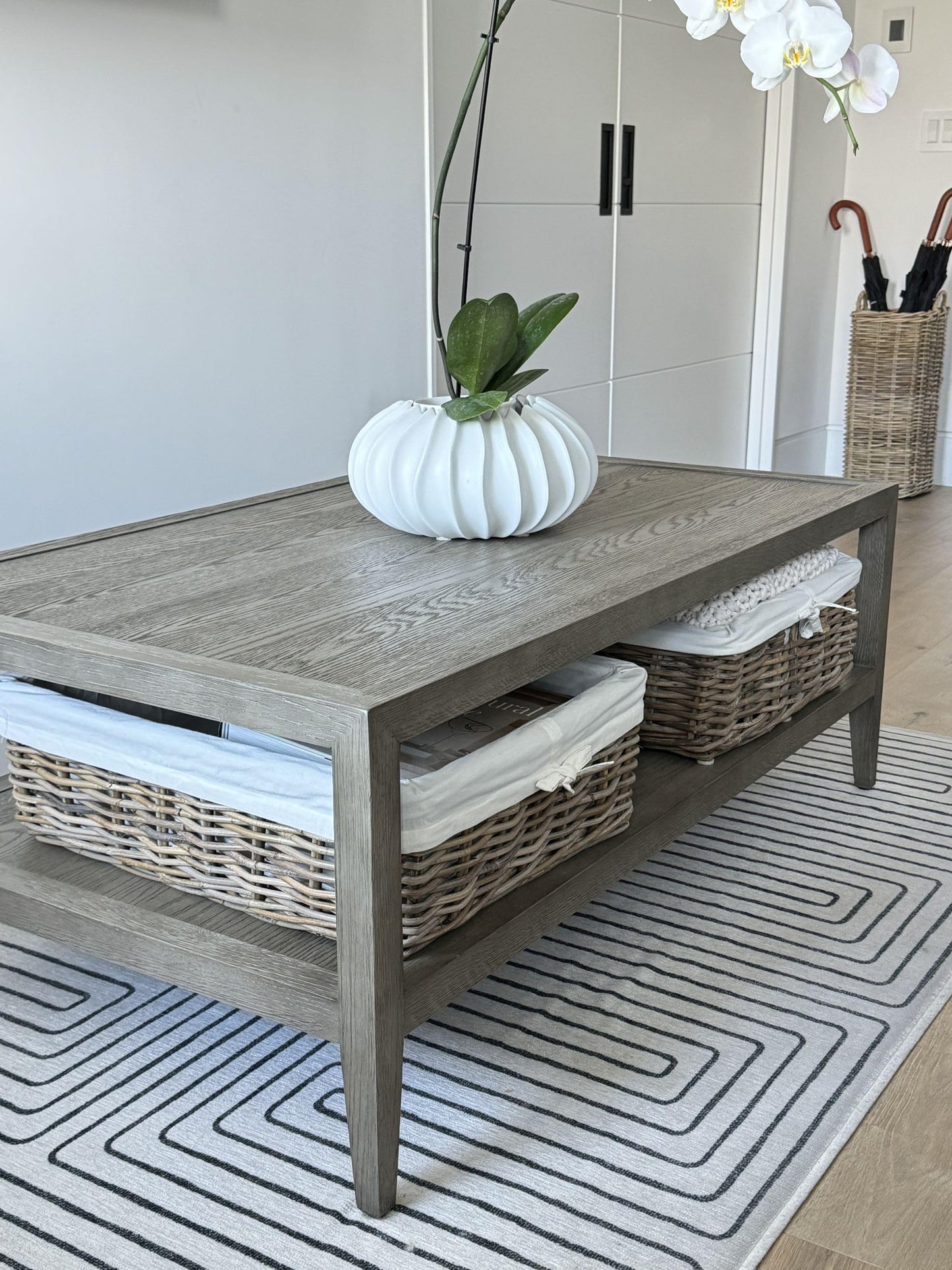 Kouboo Kobo Rattan Shelf Removable Liner, Gray, Medium Size Decorative Storage Basket