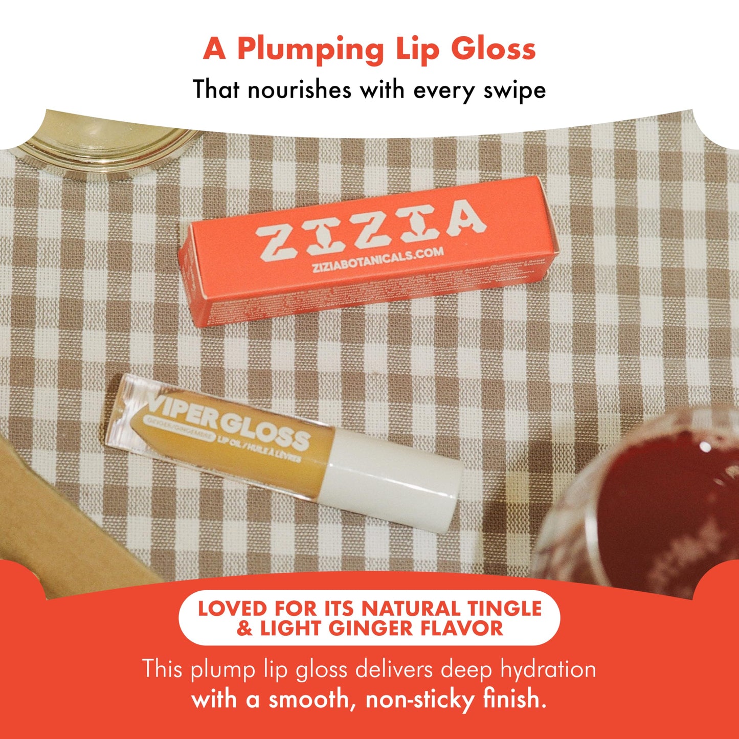 Zizia Viper Gloss - Moisturizing Lip Plumper Gloss with Hyaluronic Acid, Ginger, & Cayenne - Clean, Vegan, & Cruelty-Free Hydrating Lip Oil for a