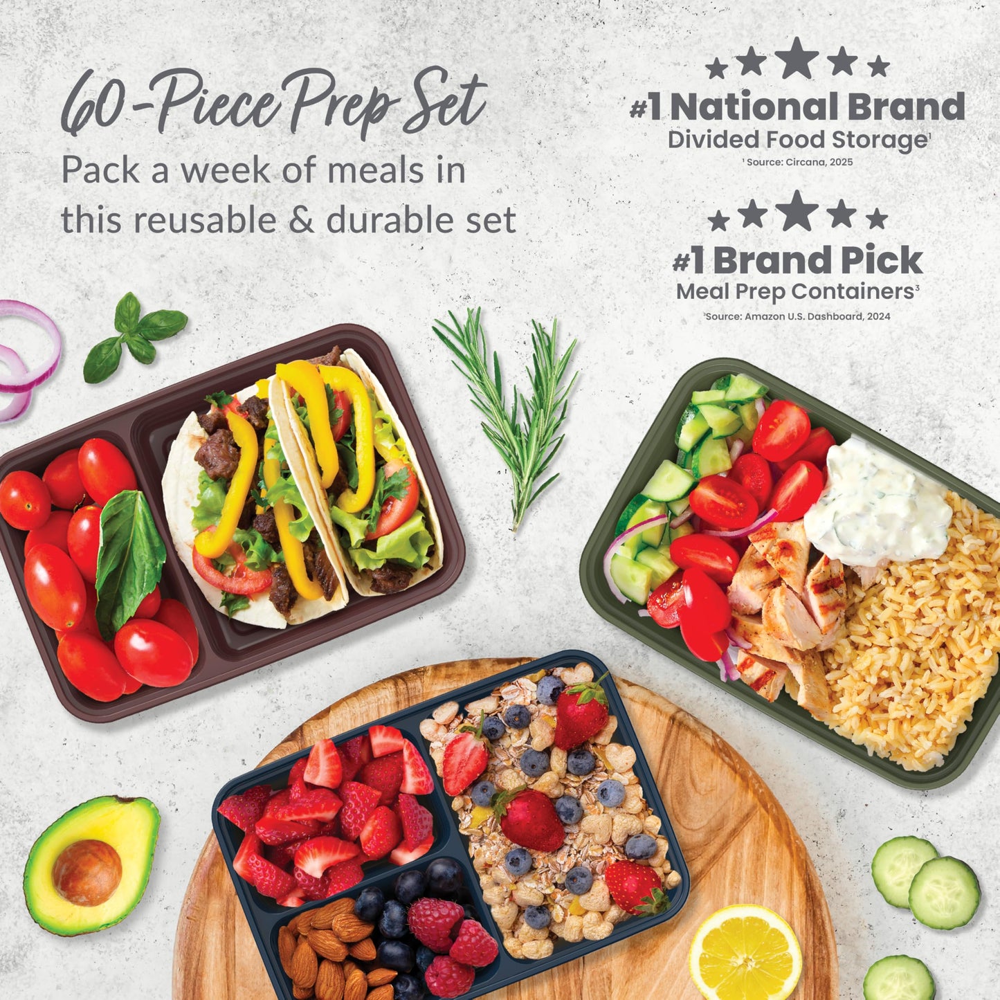 Bentgo Prep 60-Piece Meal Prep Kit - Reusable PFAS & BPA-Free Food Containers, 1-Compartment, 2-Compartment, & 3-Compartments - Microwave, Freezer…